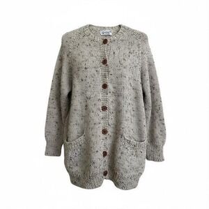 VTG Handmade Barbara Fendelander Speckled Knit Cardigan - Oatmeal Grey Button Up